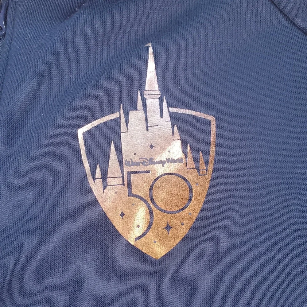 Disney World 50th Anniversary Track Jacket Blue Rose Gold Foil Large